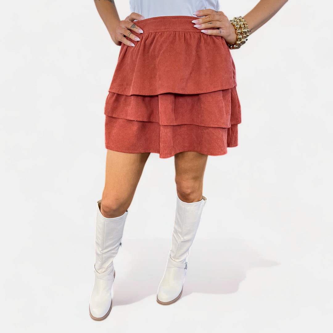 Rust Corduroy Mini Skirt