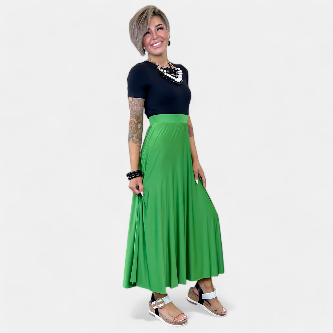 Green Pleated Maxi Skirt