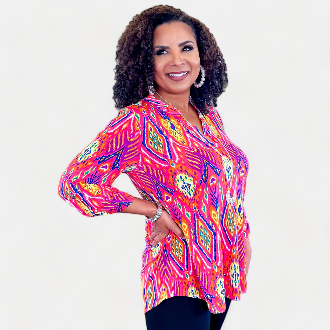 Pink Multi Tribal Lizzy Top