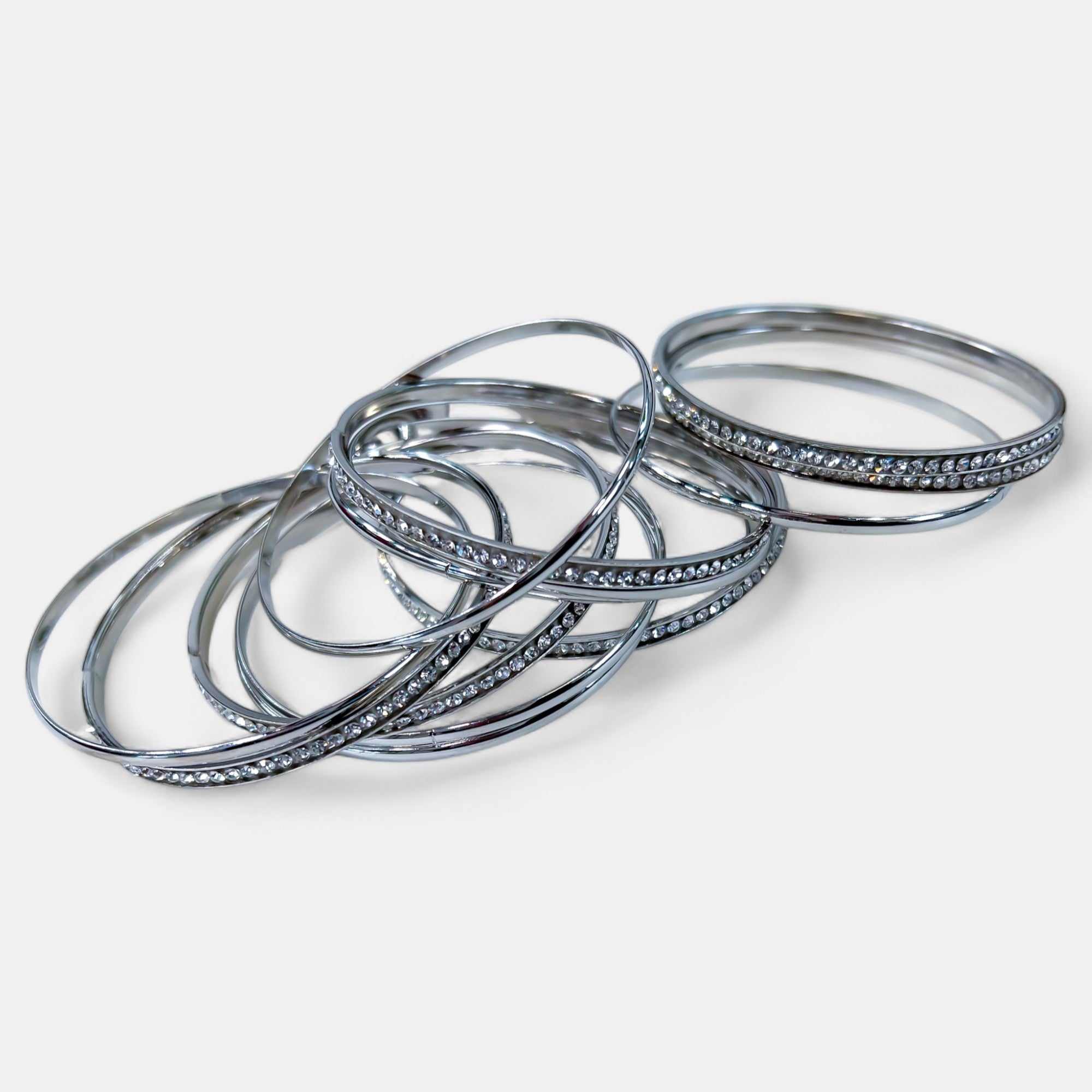 Silver Rhinestone Metal Bangle Bracelets