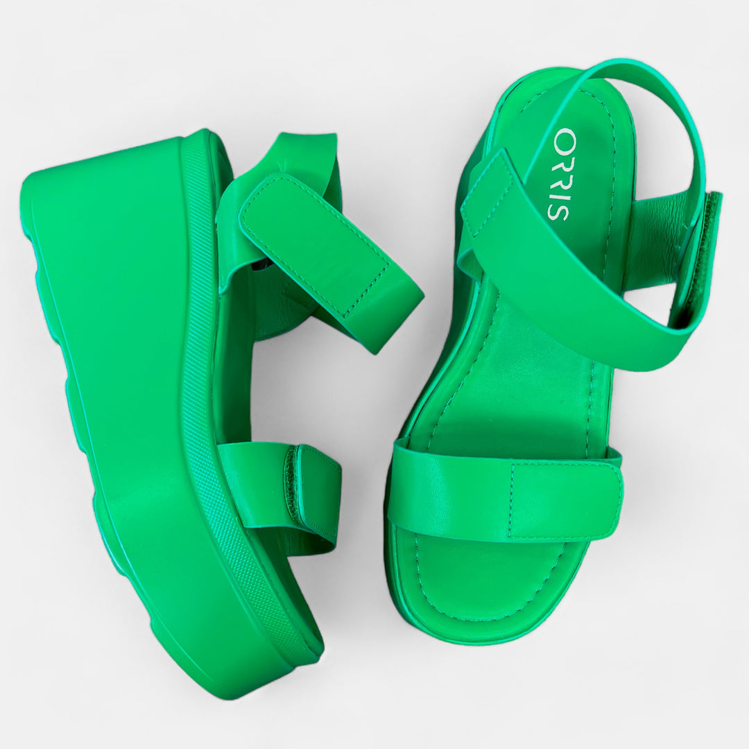 Green Adjustable Straps Platform Sandals