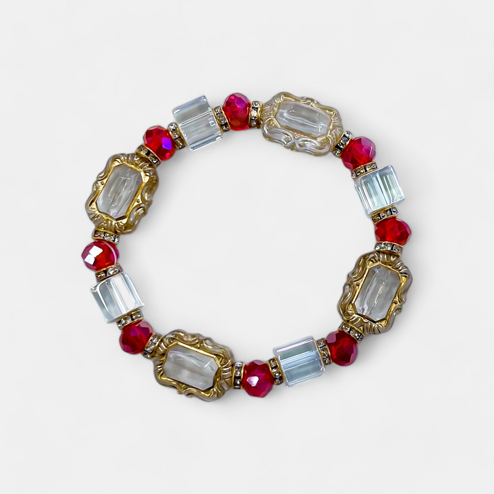 Red Glass Stone Stretch Bracelet