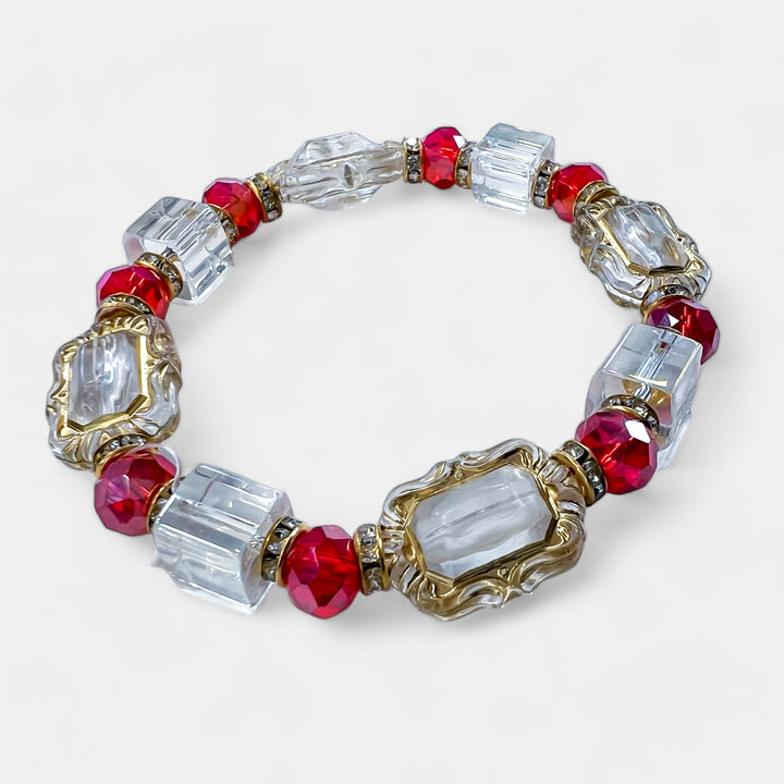 Red Glass Stone Stretch Bracelet