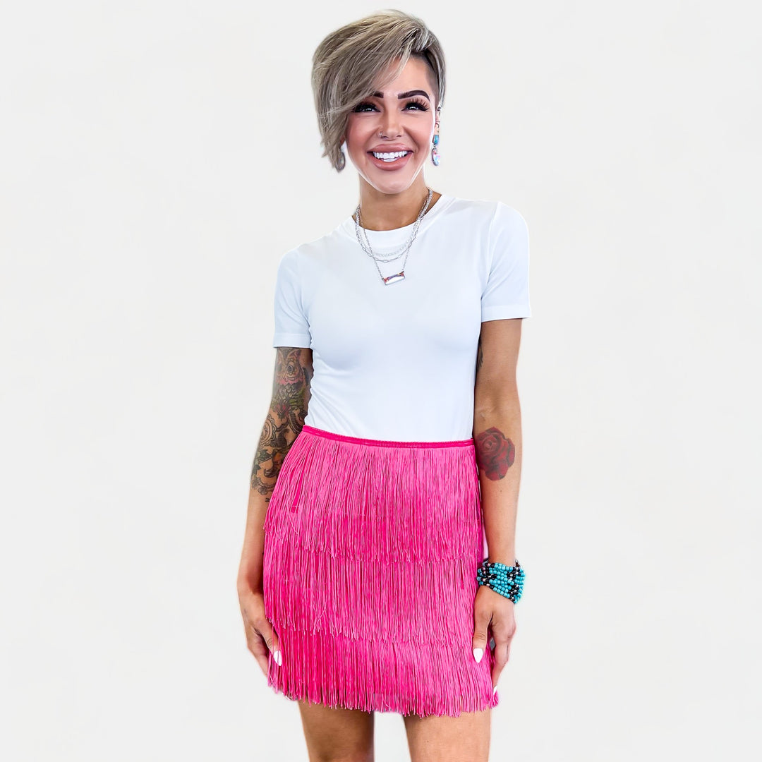 Hot Pink Fringe Mini Skirt
