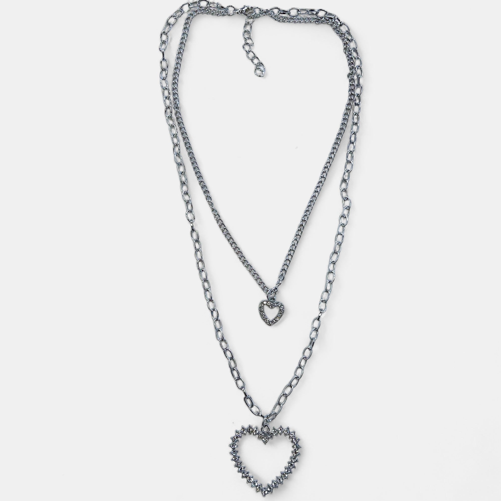 Silver Double Layer Heart Necklace