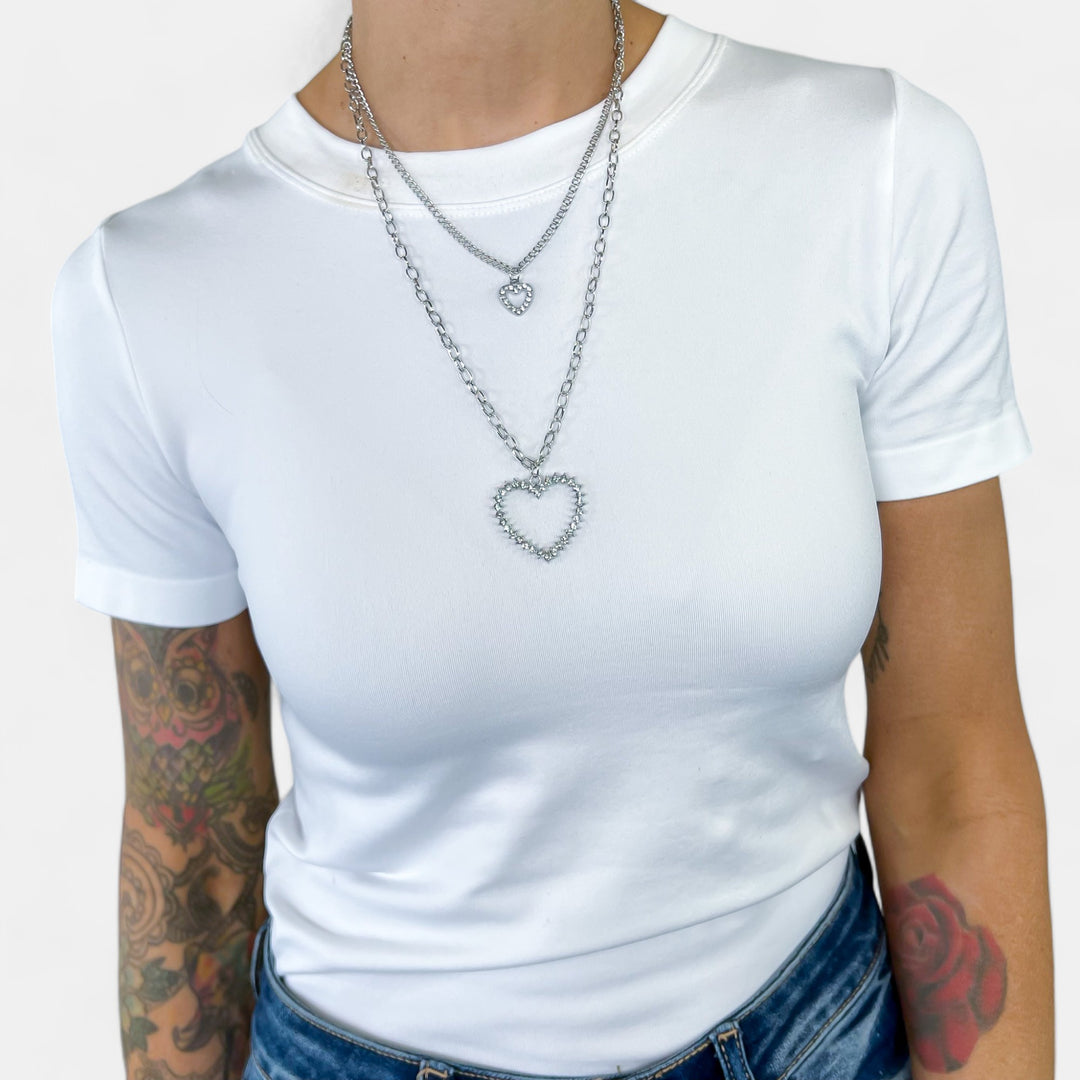 Silver Double Layer Heart Necklace