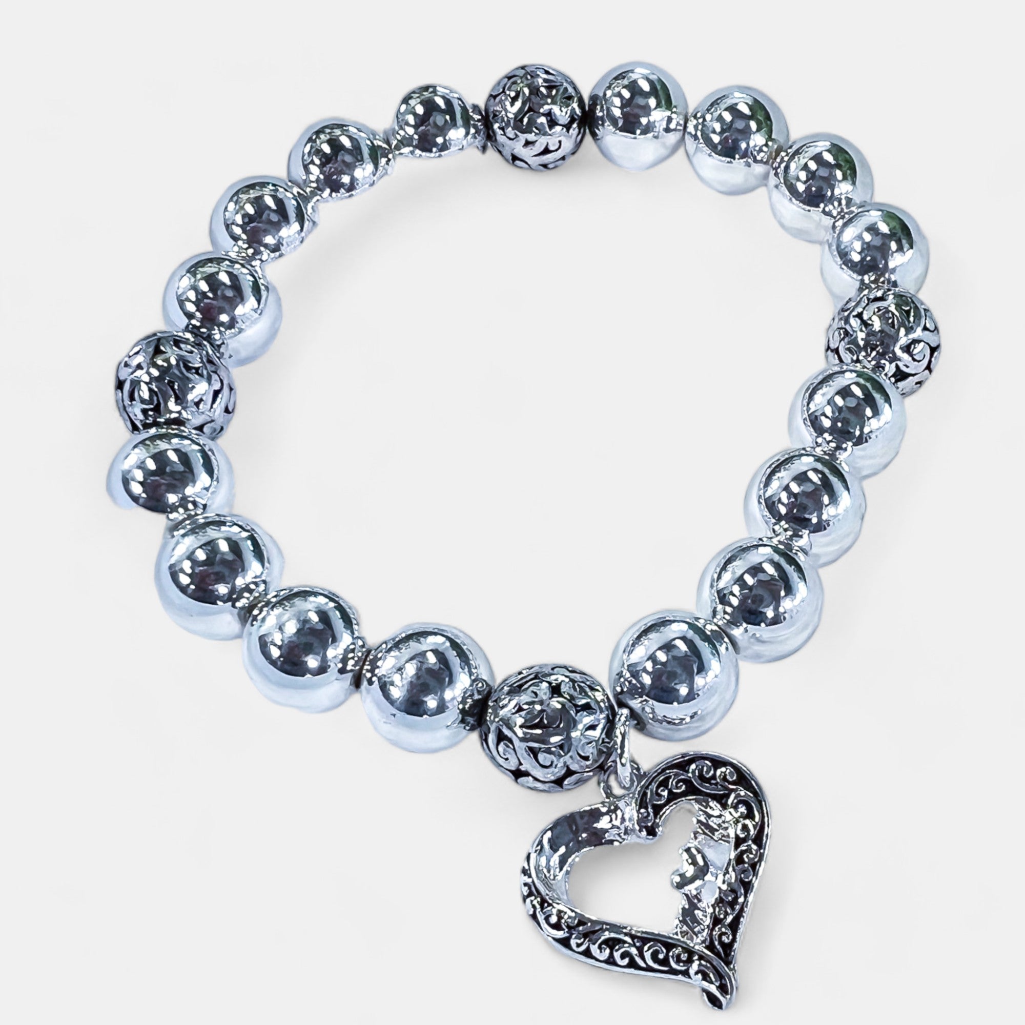Antique Silver Open Heart Charm Bracelet