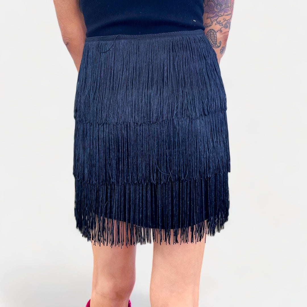 Black Fringe Mini Skirt