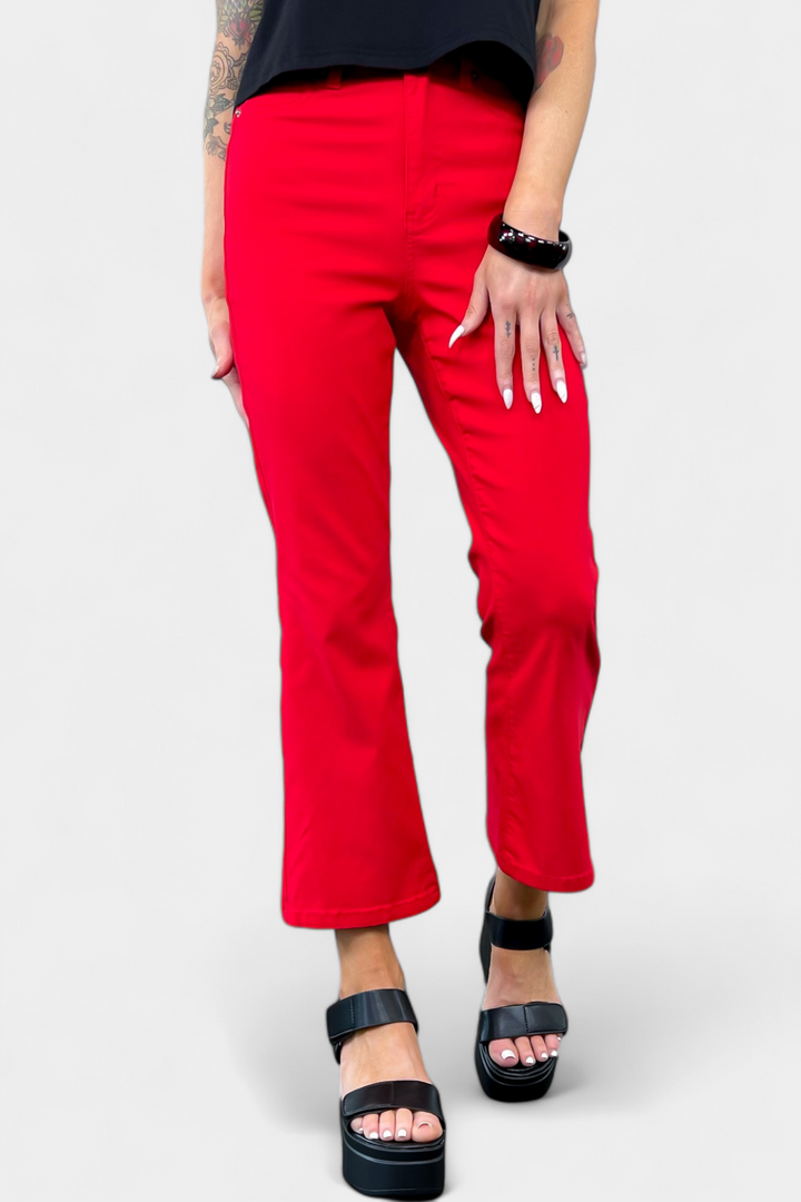 Red Hyperstretch Cropped Flare Pants