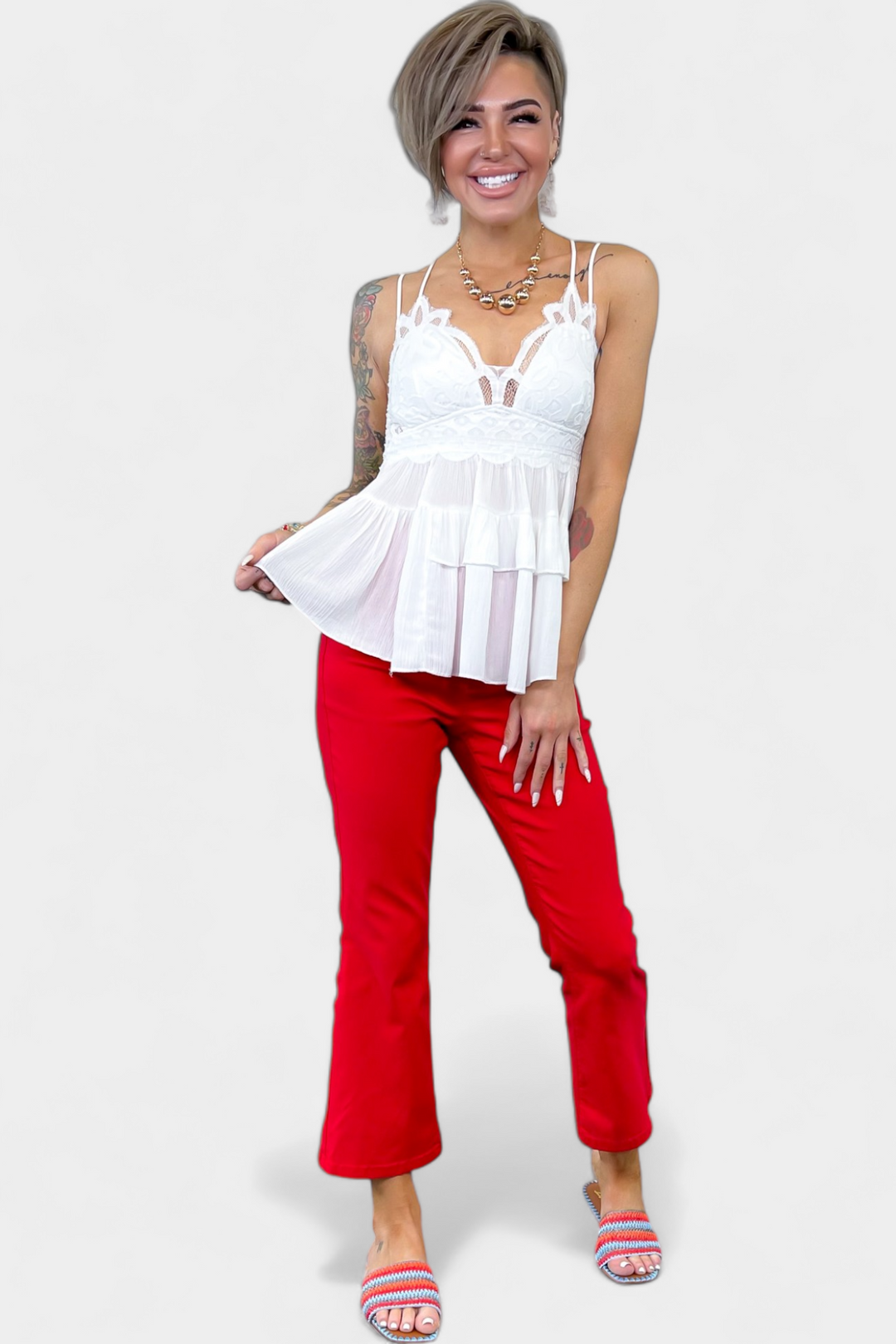 Red Hyperstretch Cropped Flare Pants