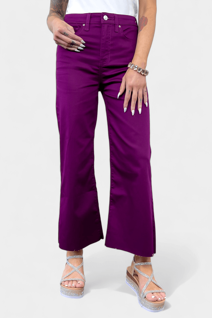 Purple Flare Cropped Denim Pants