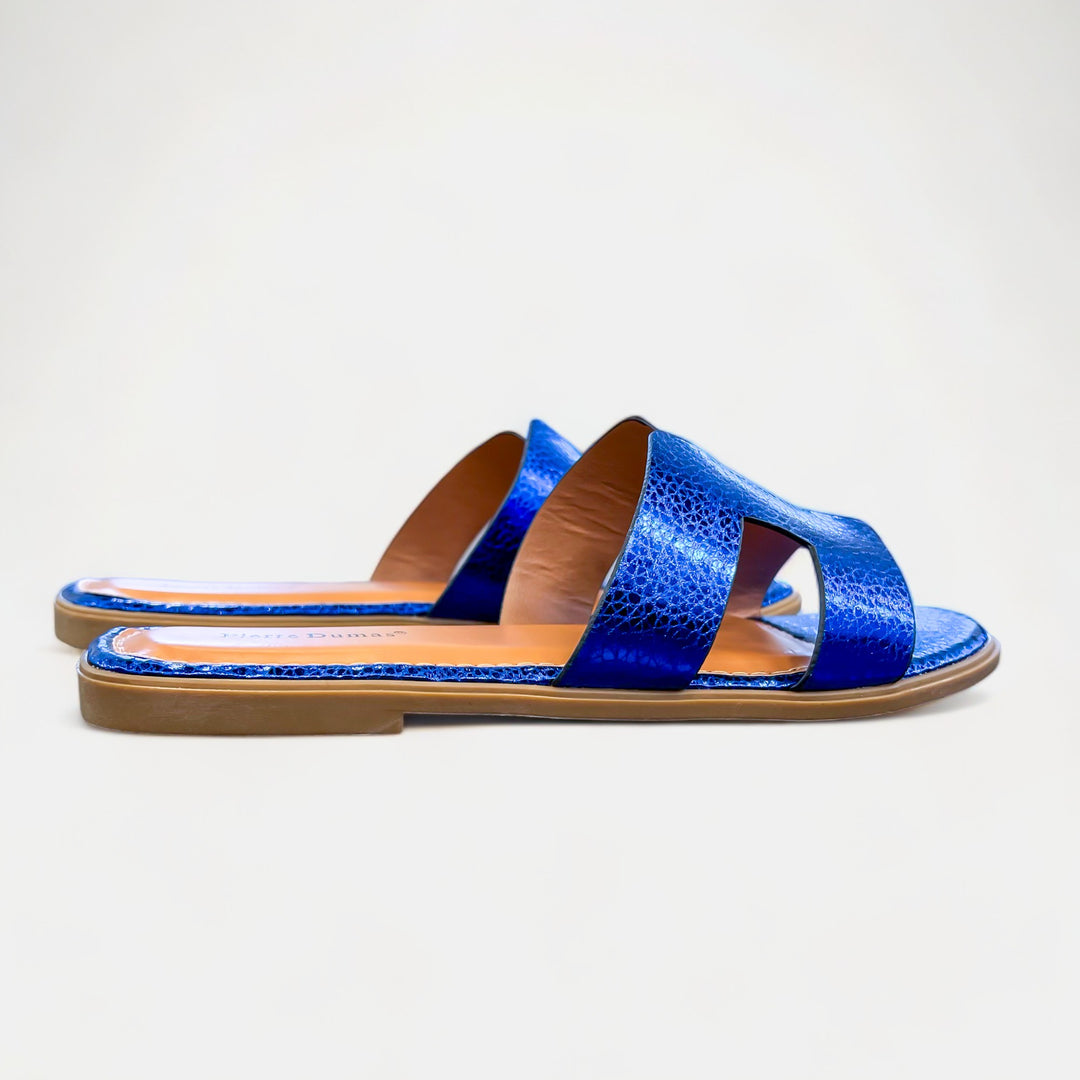 Blue Metallic Slip On Sandals