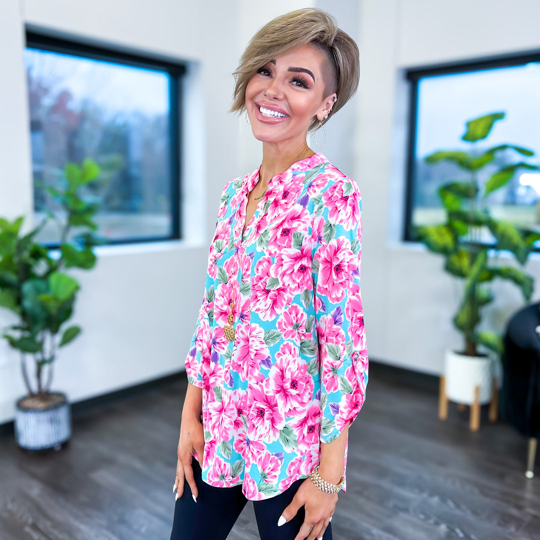 Mint & Pink Spring Floral Lizzy Top