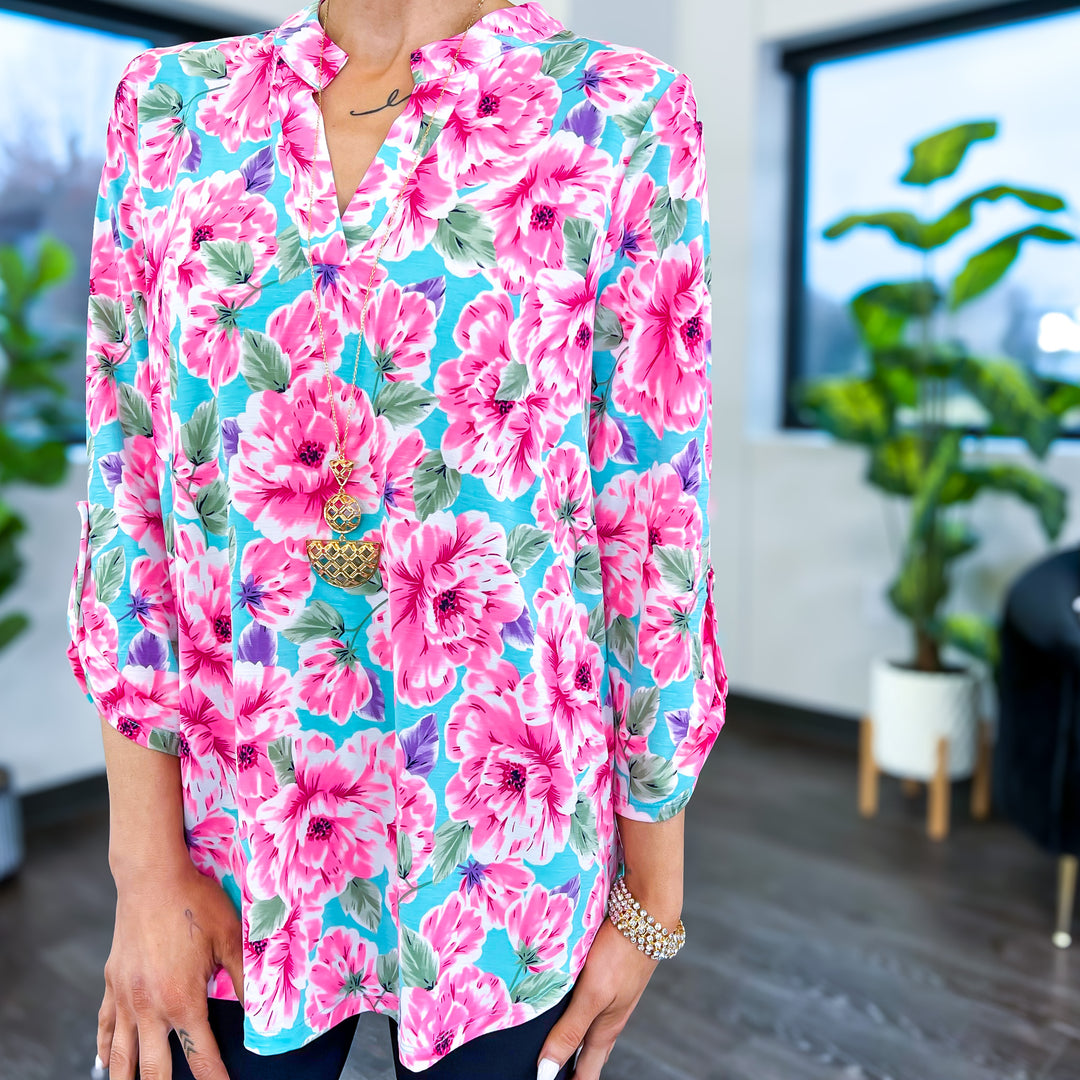 Mint & Pink Spring Floral Lizzy Top