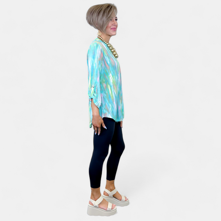 Green Multi Abstract Lizzy Top