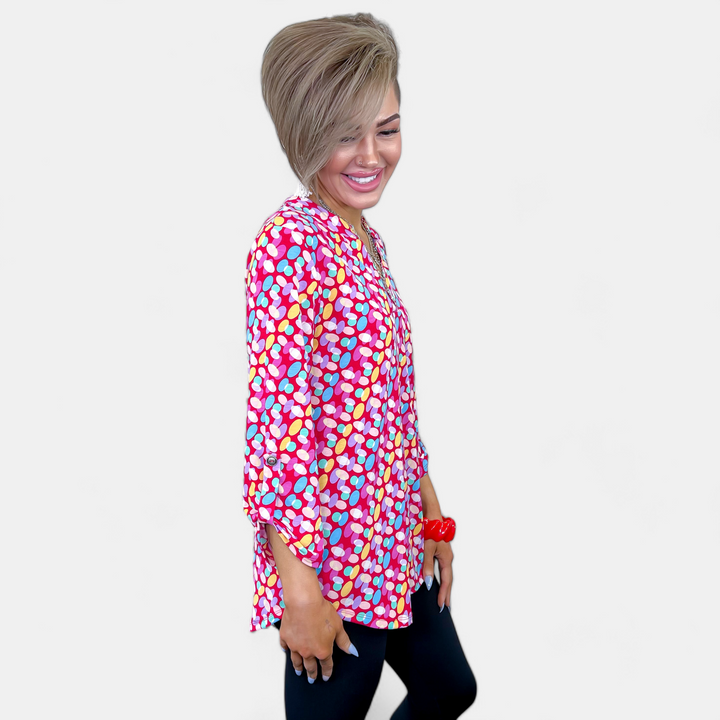 Hot Coral Abstract Lizzy Top