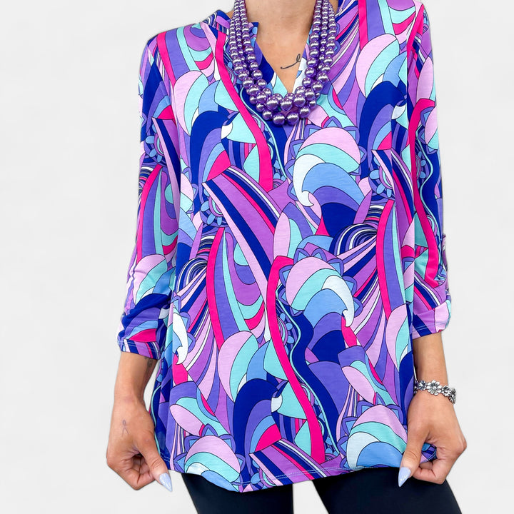 Blue Multi Abstract Lizzy Top