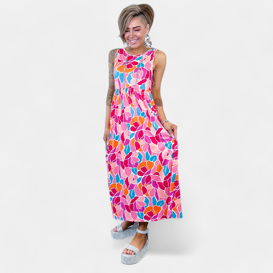 Abstract Floral Tank Maxi Dress
