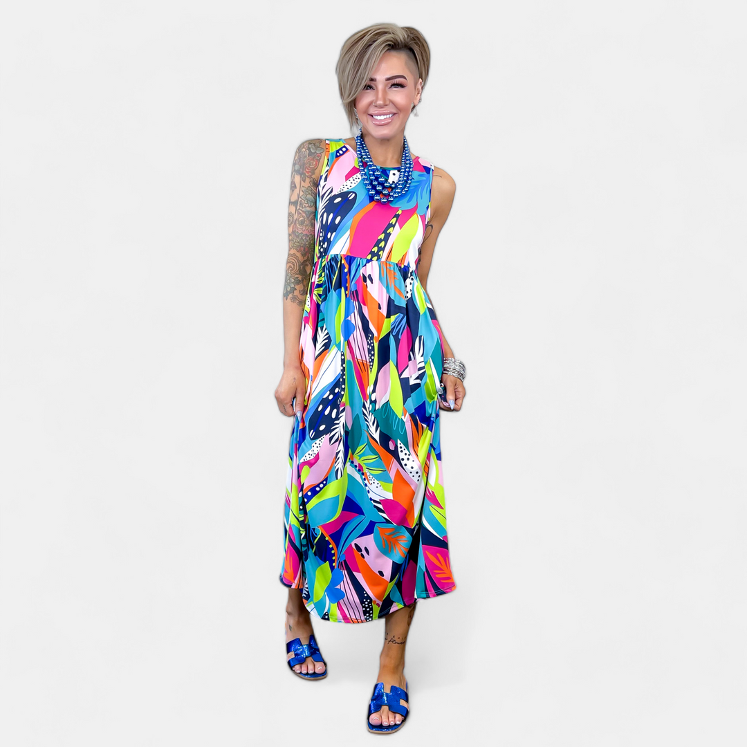 Tropical Abstract Tank Maxi Dress