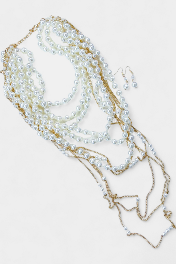 Gold Pearl Bib Necklace