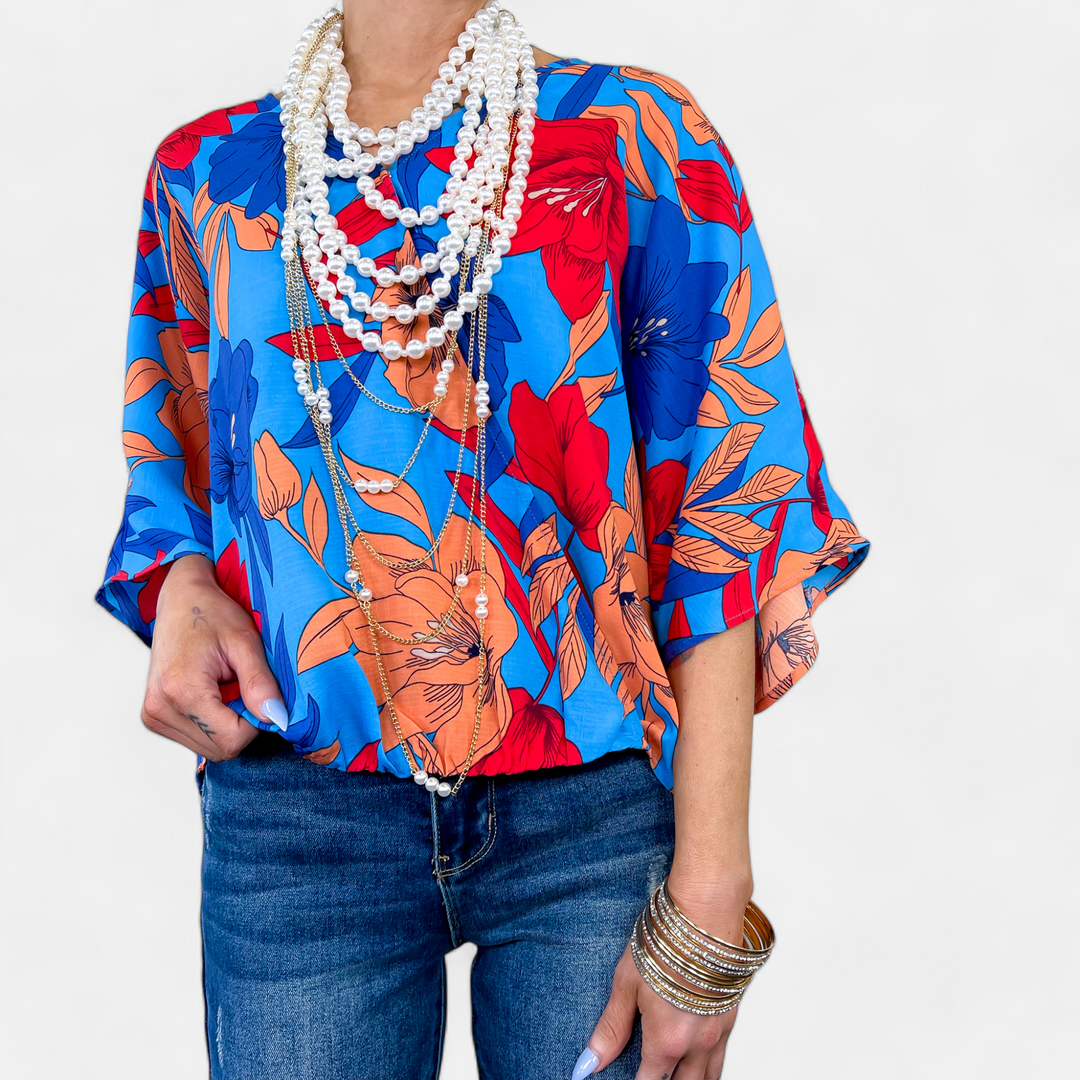 Blue Floral Woven Top