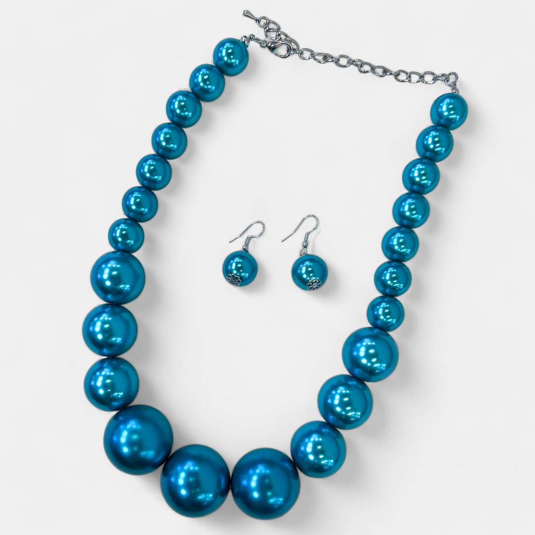 Aqua Large Pearl Necklace Set