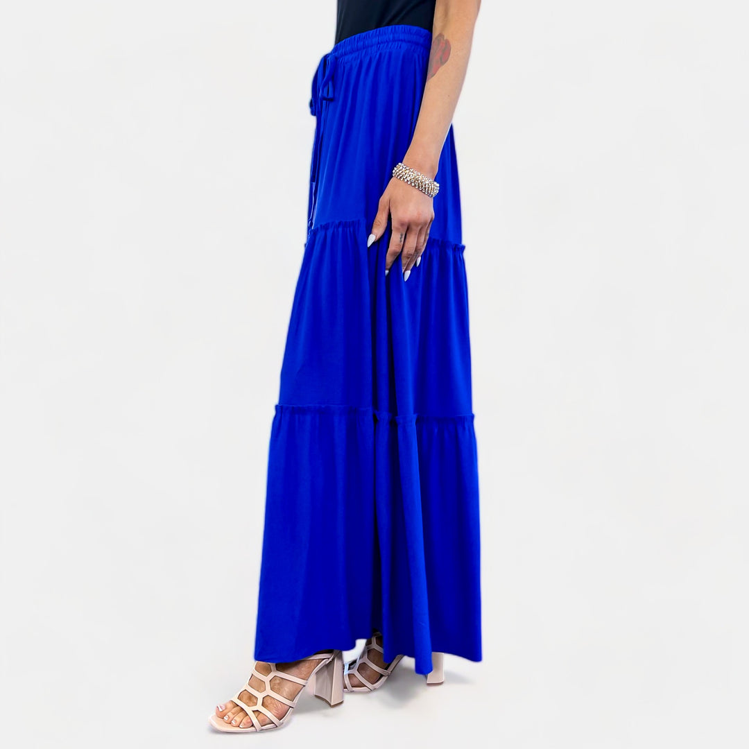Blue Tiered Ruffle Maxi Skirt