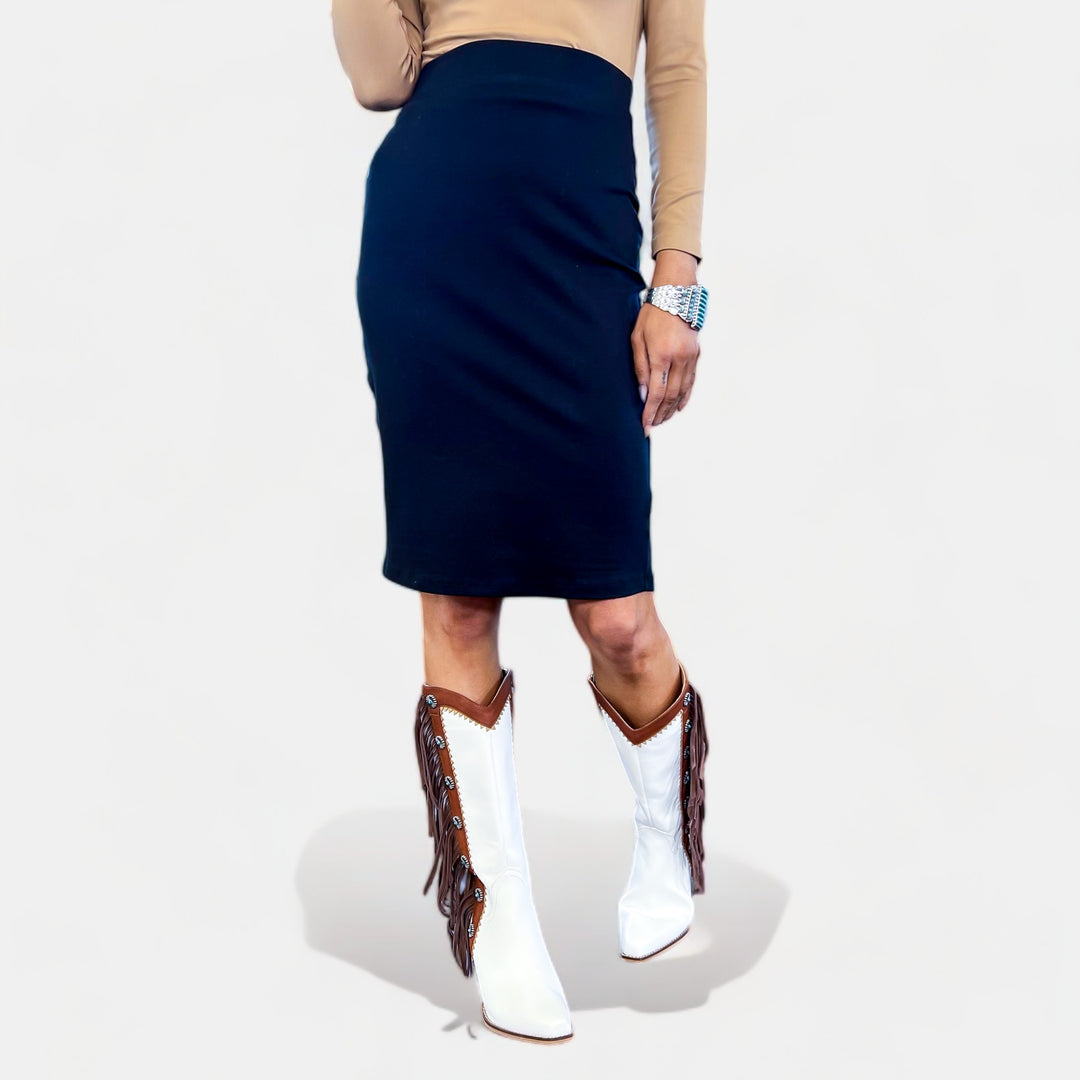Black Simple Knee Length Skirt