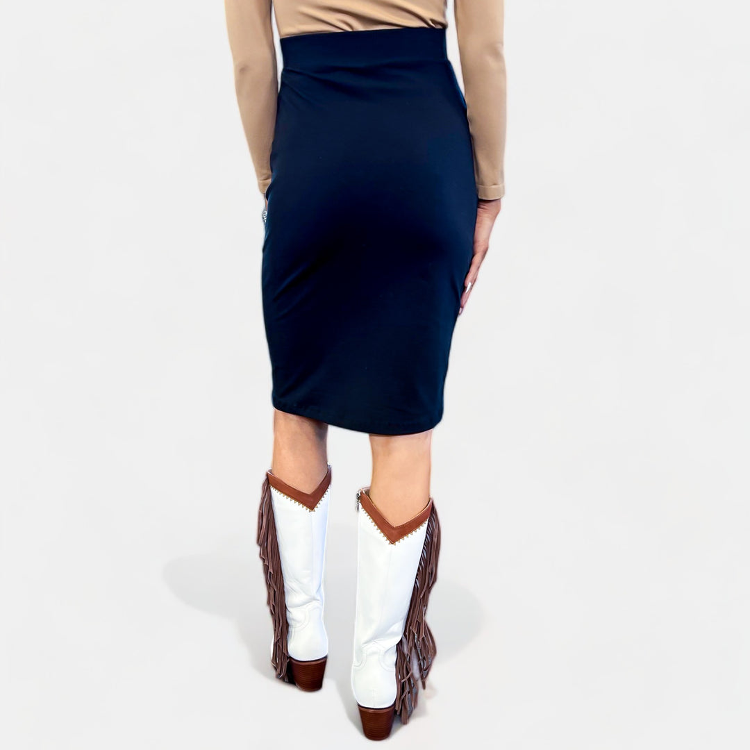 Black Simple Knee Length Skirt