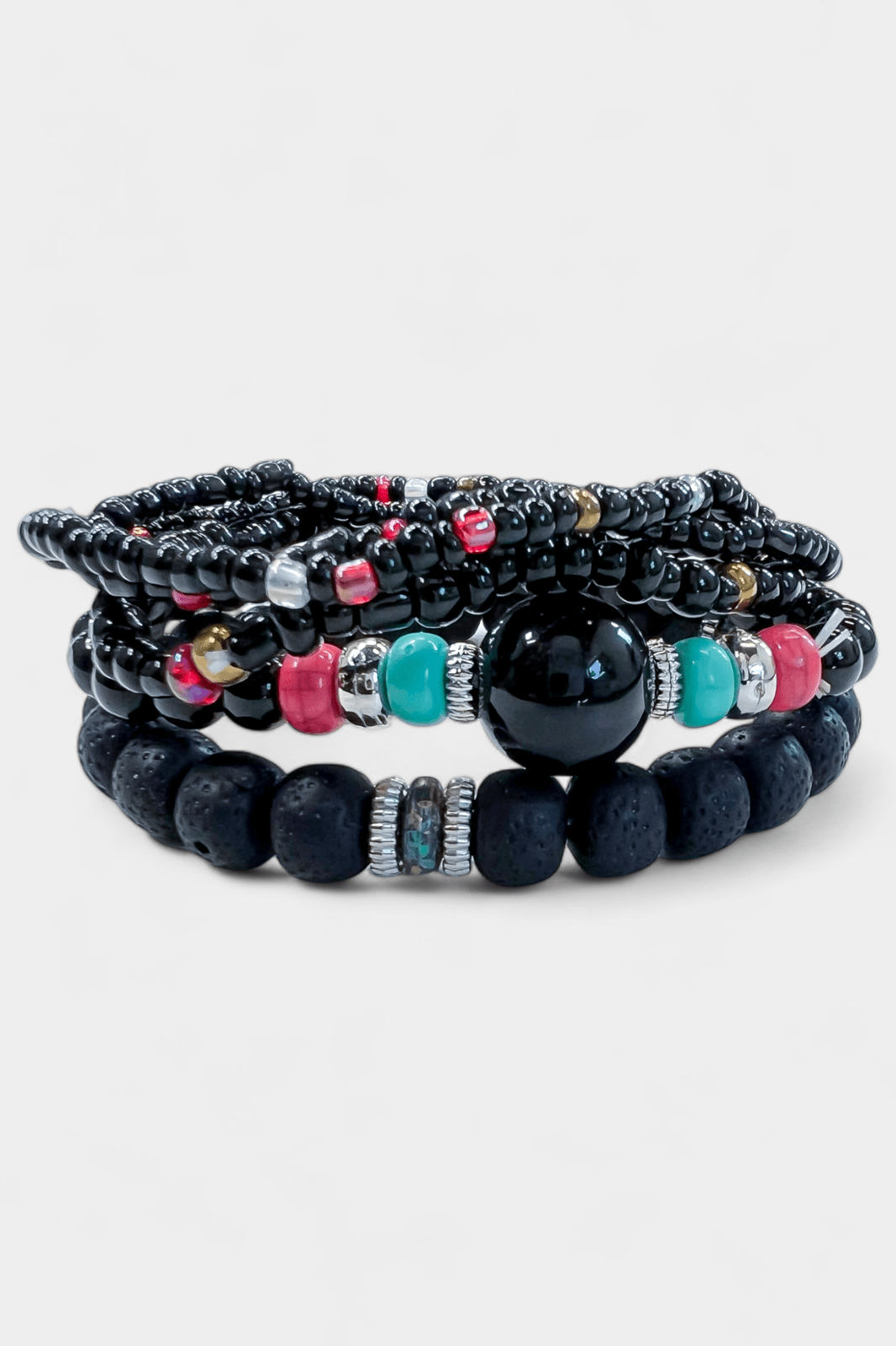 Black Mixed Bead Stretch Bracelet Set