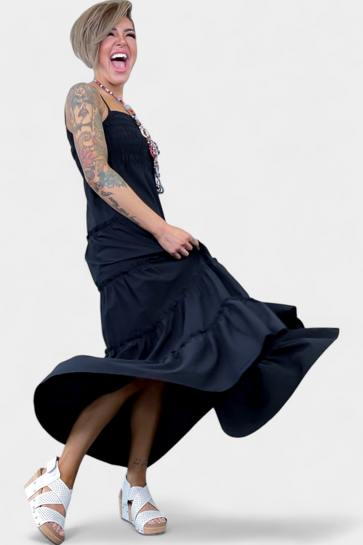 Black Smocked Cami Maxi Dress