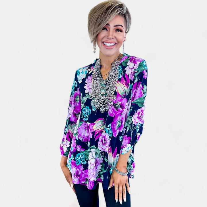 Navy Floral Lizzy Top
