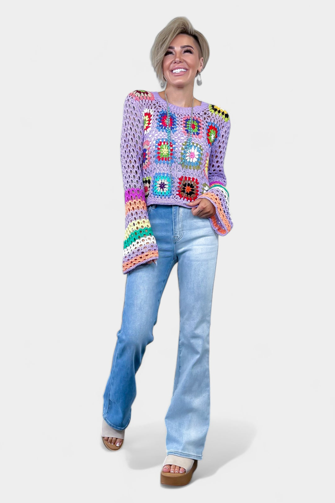 Lilac Crochet Long Sleeve Top