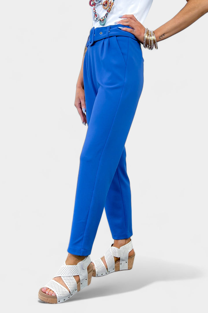 Blue Belted Stretch Pants