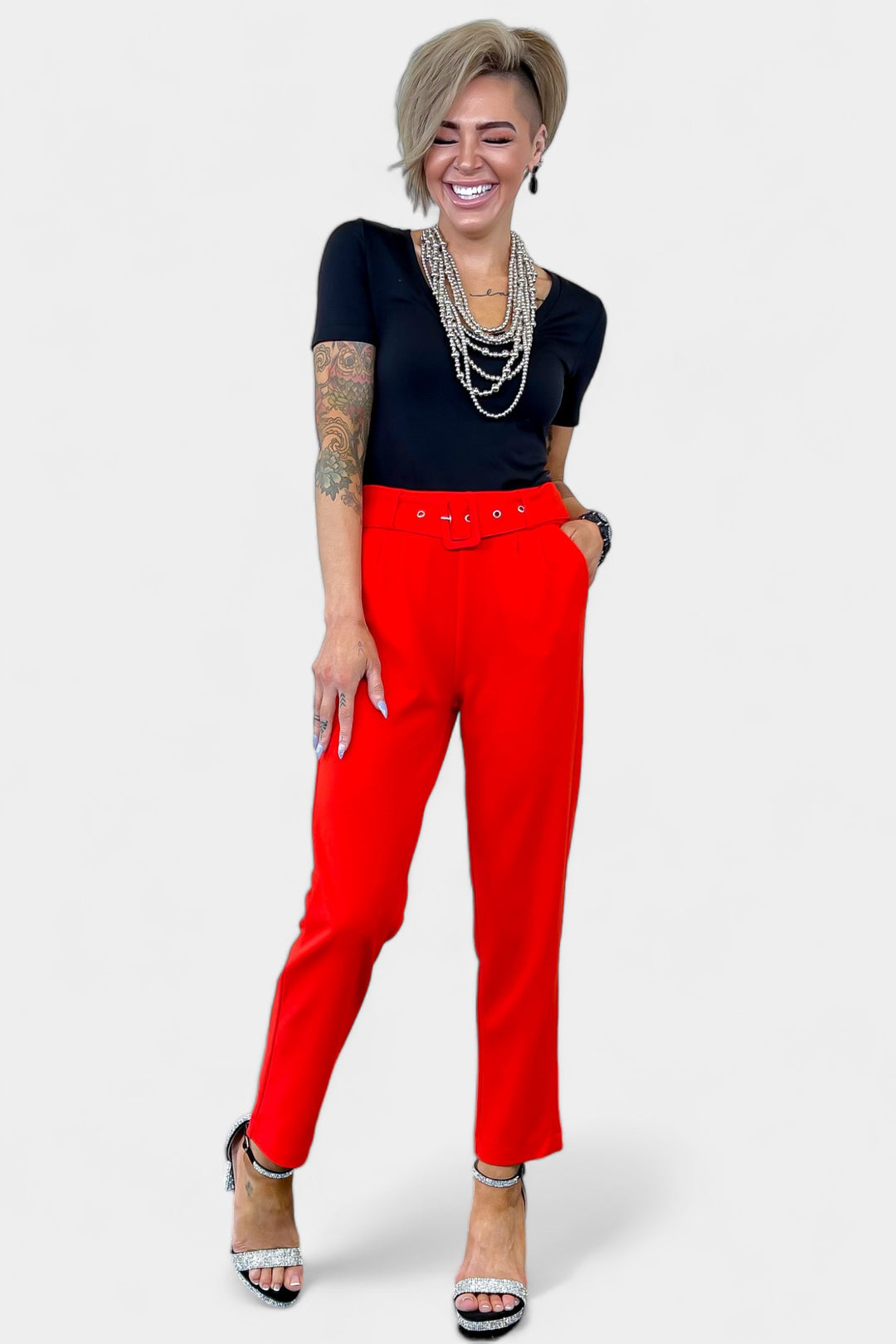 Red Belted Stretch Pants