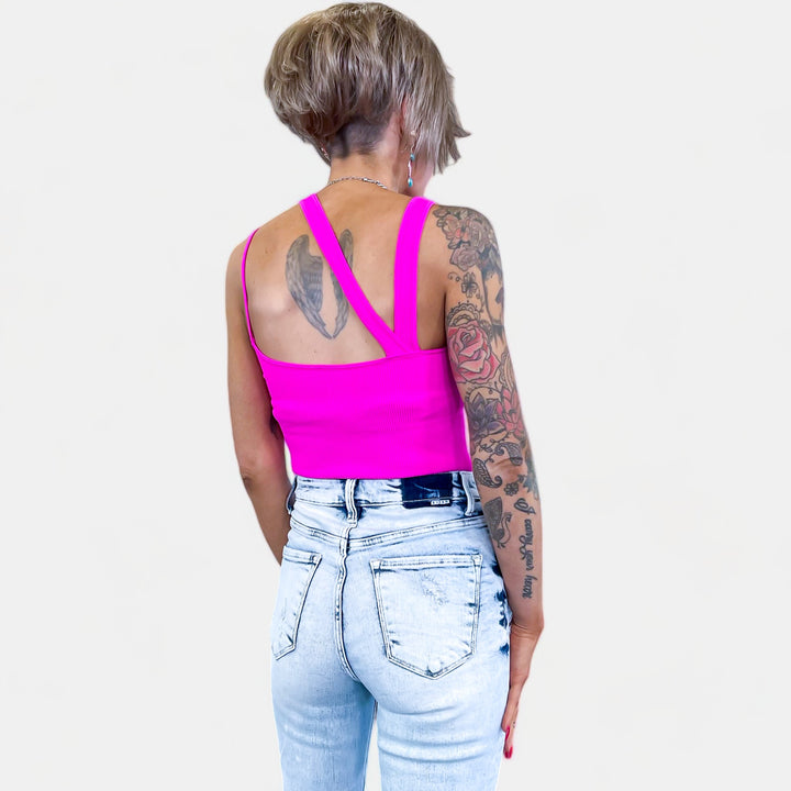 Pink Asymmetric Ribbed Bodysuit