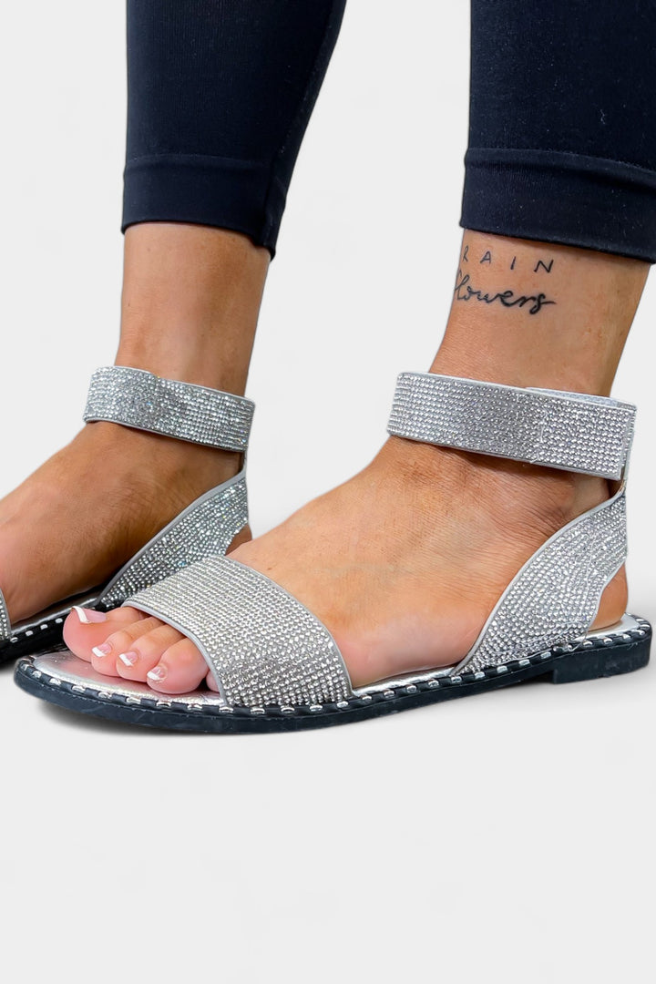 Silver Rhinestone Gladiator Sandals