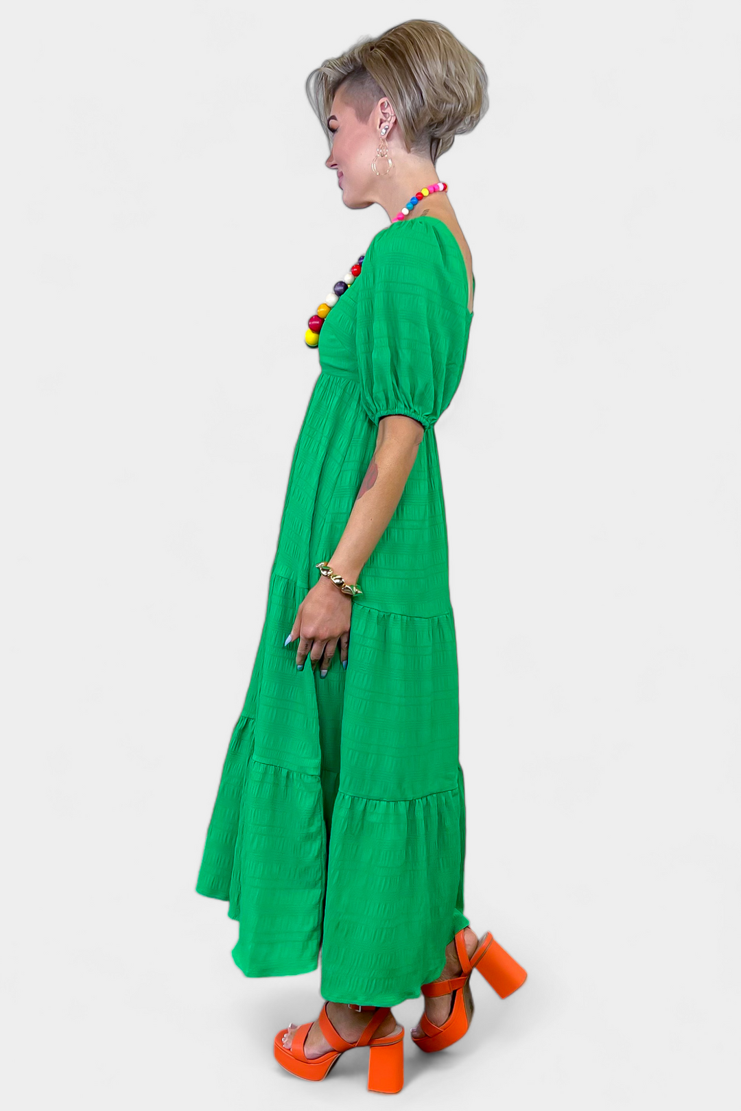 Green Puff Sleeve Maxi Dress