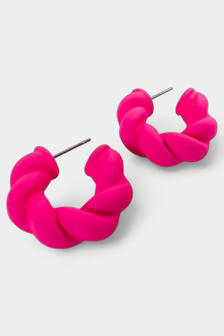 Pink Matte Twisted Hoop Earrings
