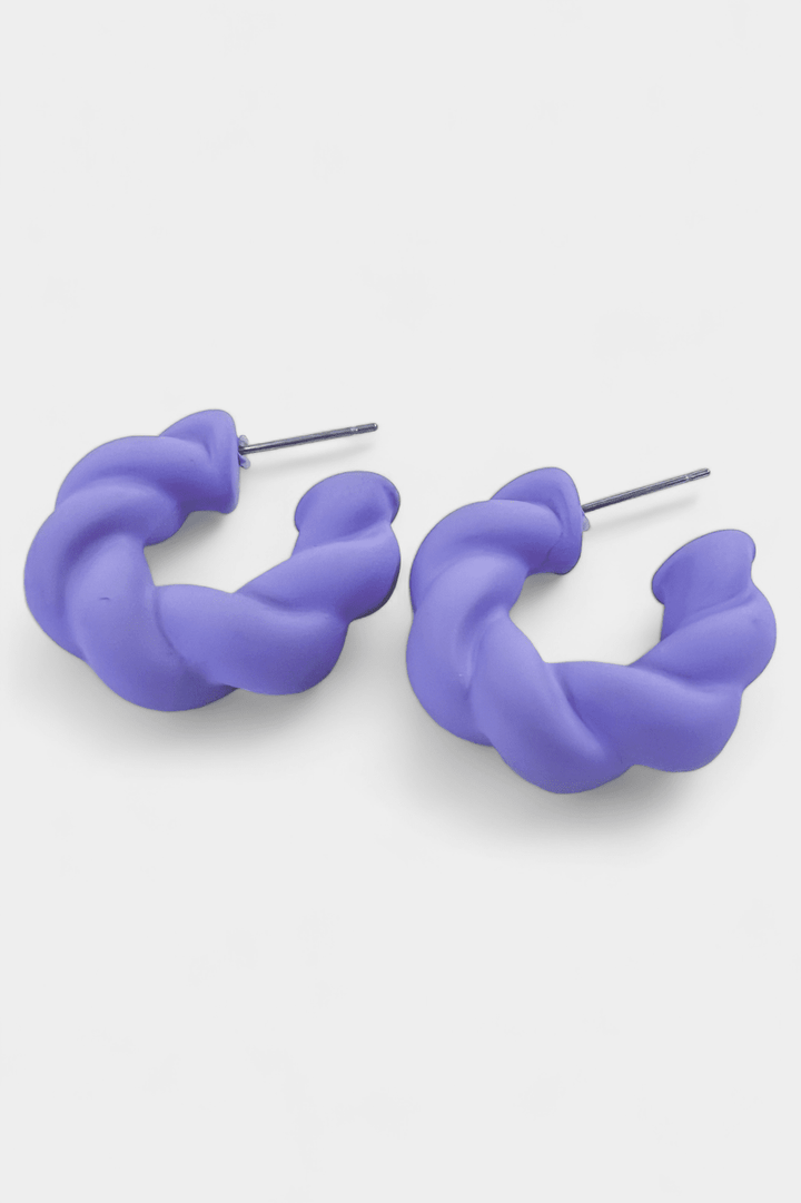 Purple Matte Twisted Hoop Earrings