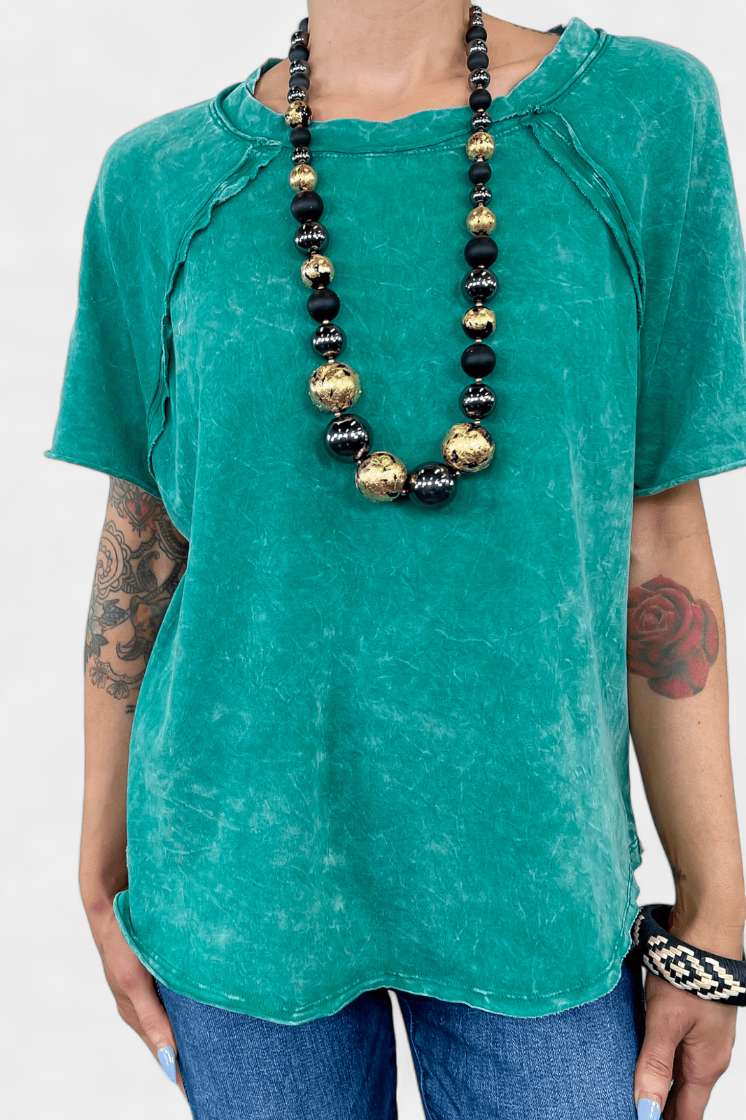 Green Acid Wash Raglan Sleeve T-Shirt