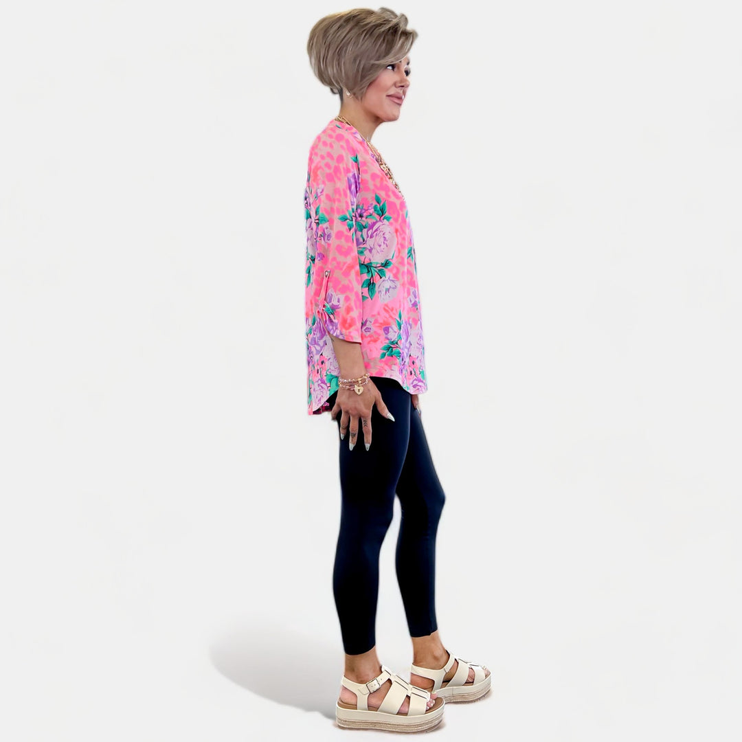 Pink Leopard Floral Lizzy Top