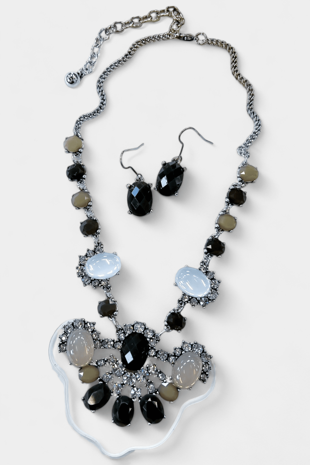 Black Crystal Jeweled Necklace Set