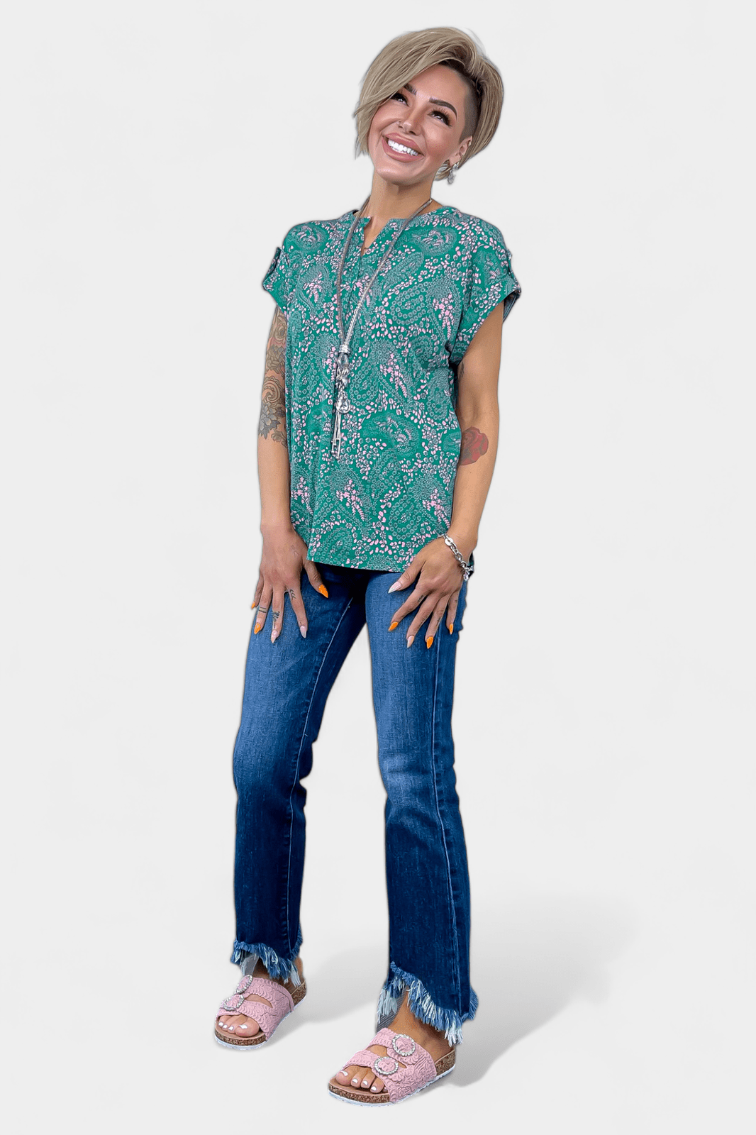 Green Paisley Lizzy Short Sleeve Top