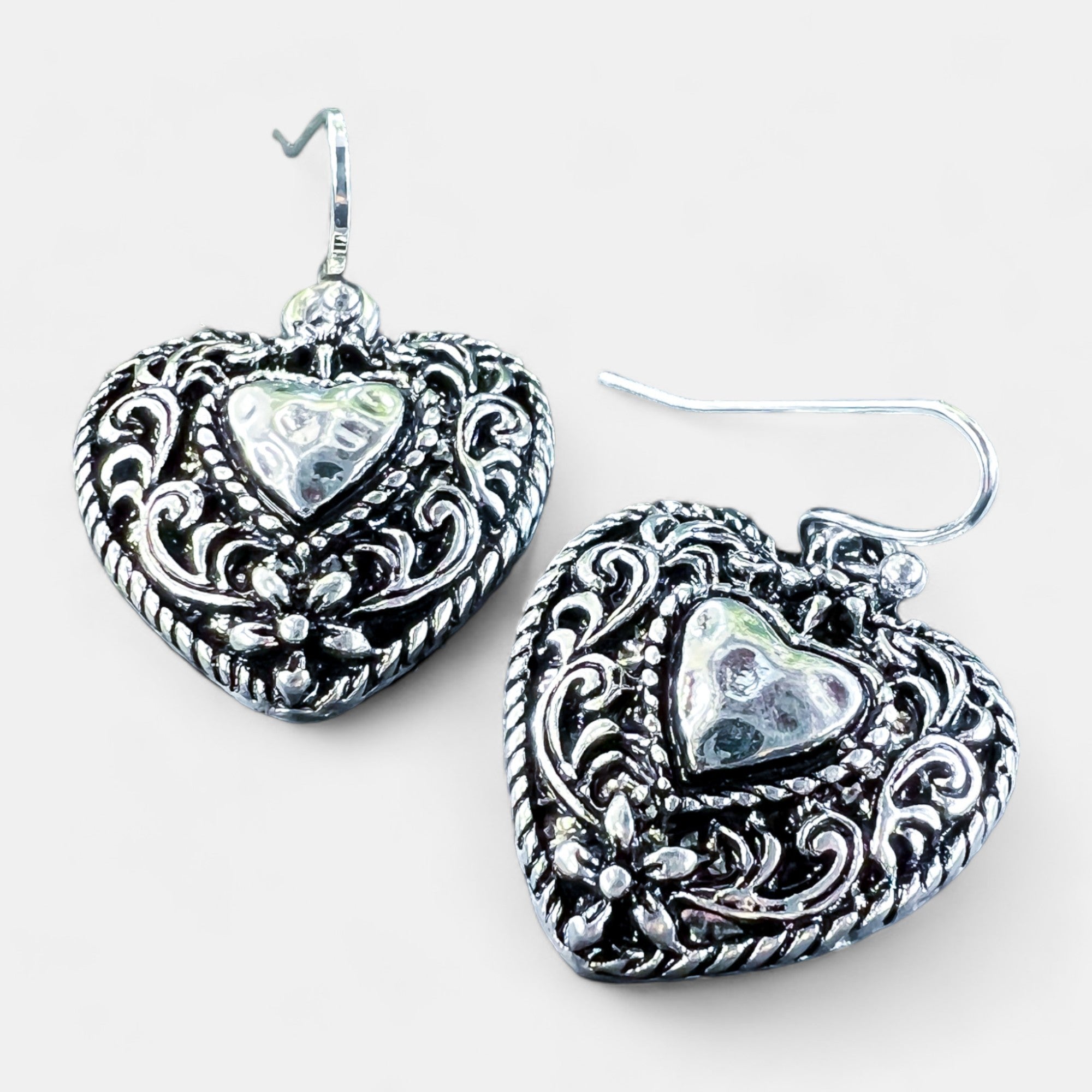 Silver Antique Heart Earrings