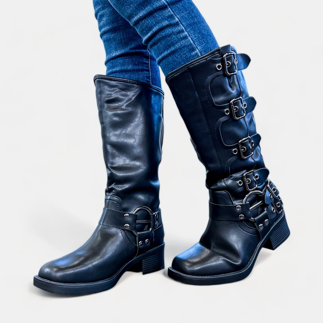 Black Mildred Buckle Boots