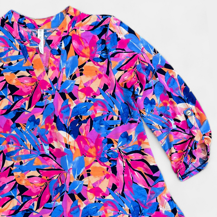 Navy Abstract Floral Lizzy Top