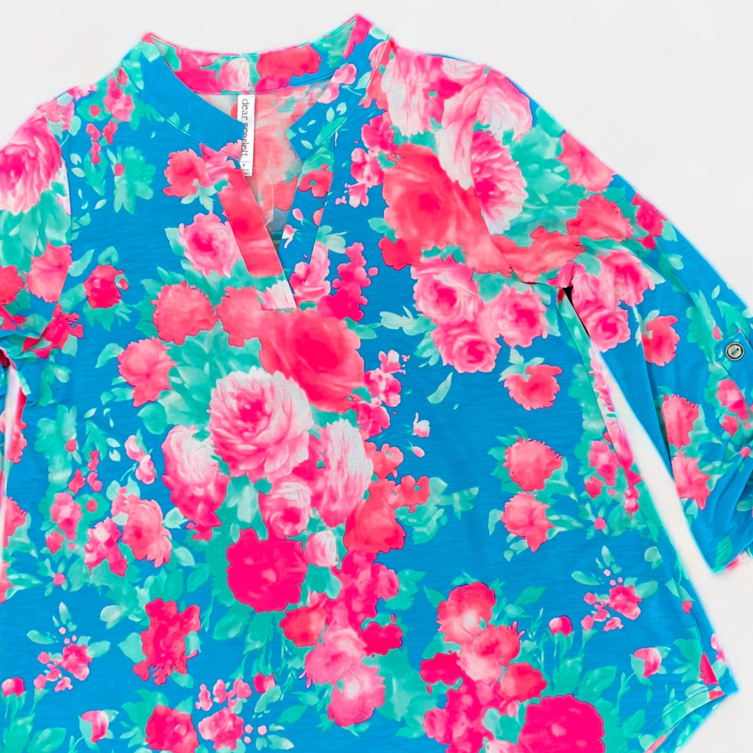 Blue Floral Abstract Lizzy Top