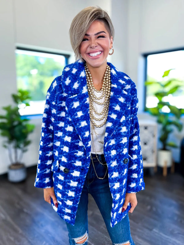 Checkered Fleece Coat | Blue Active Basic