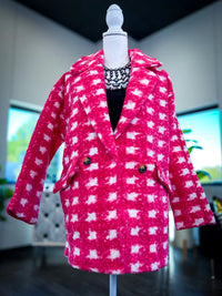 Checkered Fleece Coat | Fuchsia Active Basic